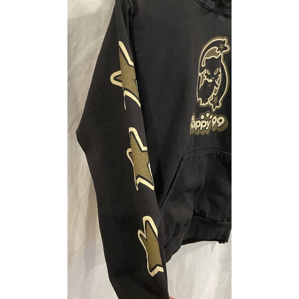 Happy99 Puff Print Black & Beige Graphic Hoodie Sz X-Small -Excellent Condition - Picture 5 of 15